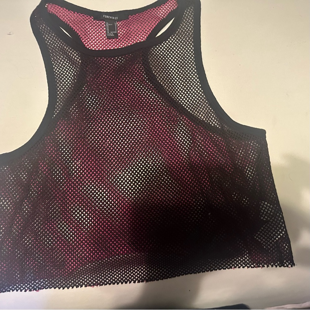 Forever 21 Black and Pink Mesh Top